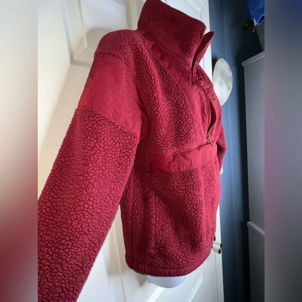 Victoria Secret PINK X Small Red Teddy Half Zip Oversized Sweater Jacket Xs